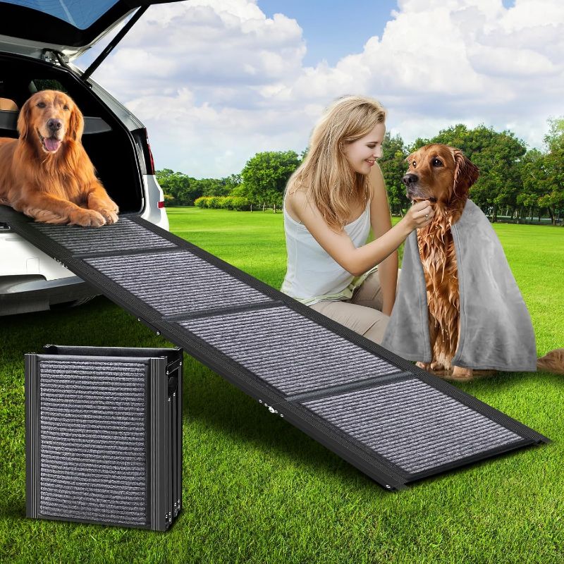 Photo 1 of Dog Ramp for Car, 67" Long Portable Folding Pet Ramp with Extra Pet Blanket, Car Ramp with Non-Slip Rug Surface, Wider Dog Steps Perfect for Medium & Large Dogs Up to 260LBS Enter a Car, SUV & Truck
