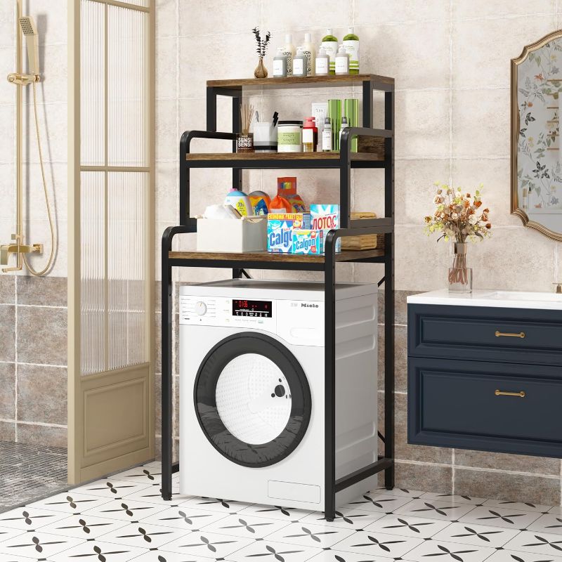 Photo 1 of 3-Tier Bathroom Room Shelf Washing Machine Storage Utility Rack Over The Toilet Washer Dryer Storage Shelf Bathroom Organizer Rack Space Saving Shelving Units Clothes Dryers Shelf
