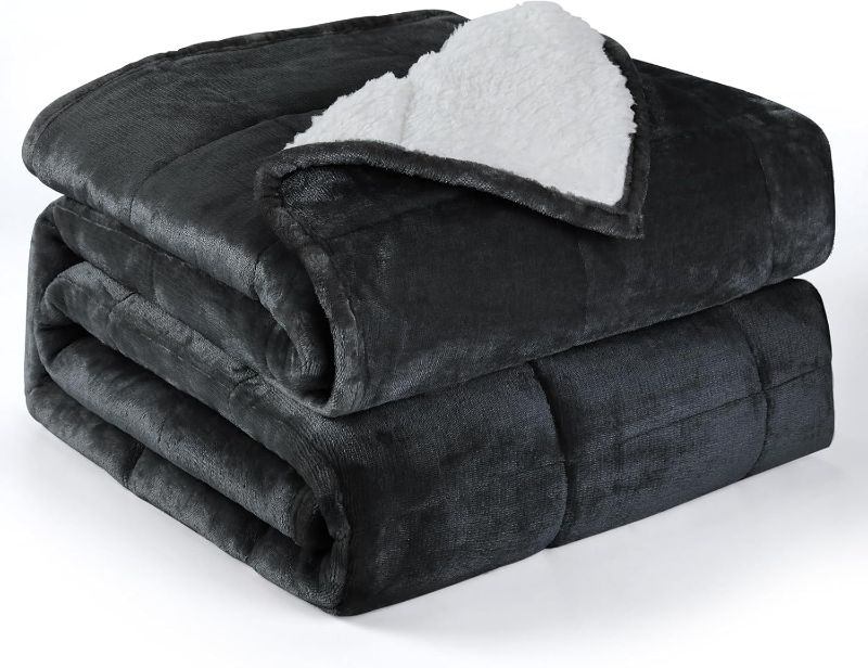 Photo 1 of Weighted Blanket Twin 20 Pounds, Adult Weighted Blankets with Soft Plush Flannel Fleece & Cozy Warm Sherpa for Sofa Bed, Microfiber Heavy Blanket Great for Calming, 48 x 72inches,Dark Grey