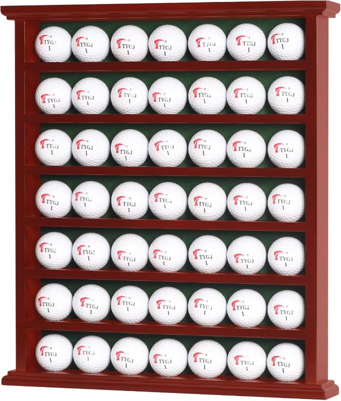 Photo 1 of DisplayGifts Golf Gift 49-Golf Ball Display Case Cabinet Rack, No Door Open Rack Mahogany Finish
