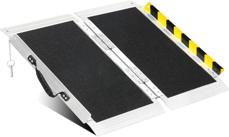 Photo 1 of 2FT Portable Wheelchair Ramp, Non-Slip Aluminum Folding Handicap Ramp, 800 LBS Capacity Door Threshold Ramps for Home Steps, Scooter Ramp for Car, Doorways, Curbs, Stairs, Cart, Wheel Chair Ramp Steps

