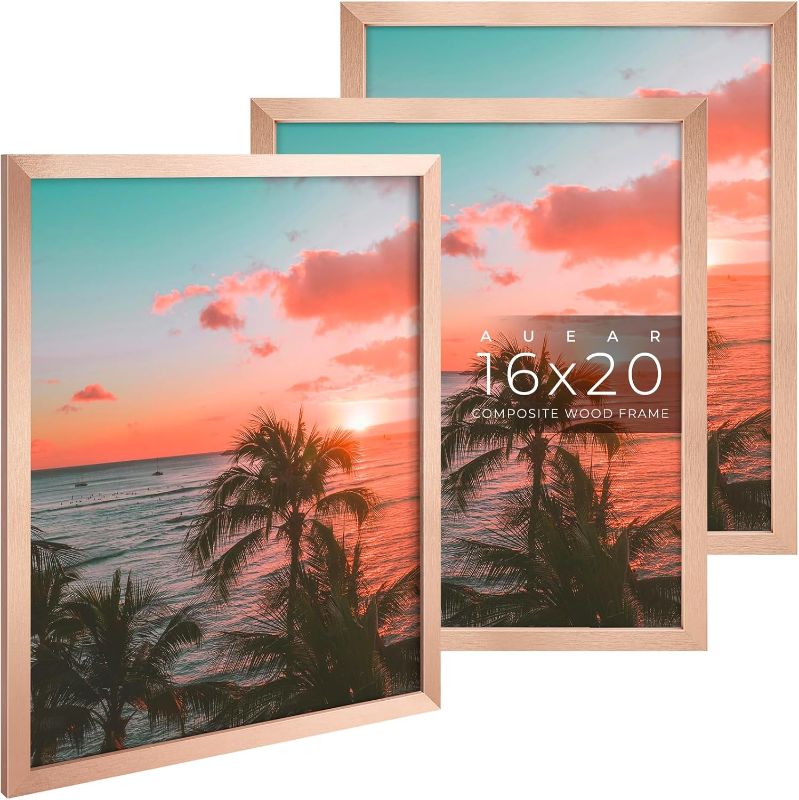 Photo 1 of BRAND NEW** ROSE GOLD**AUEAR, 16x20 Picture Frames Set of 3, with Mat for 11x14 or 16x20 without Mat, Engineered Wood Photo Frames with Plexiglass, Wall Mounting (Rose Gold)
