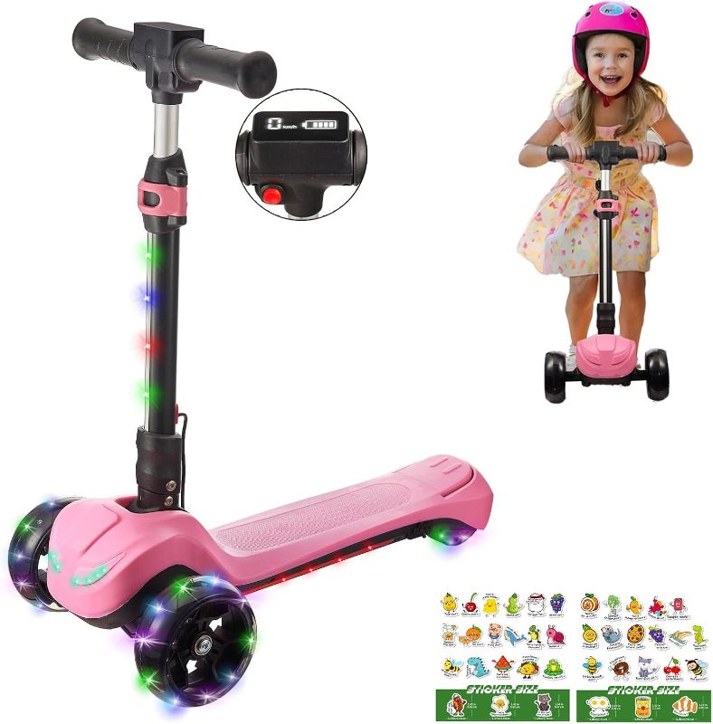 Photo 1 of 3 Wheel Electric Scooter for Kids Ages 3+, LCD Display, Colorful Lights, Reliable Thumb Throttle, 3 Adjustable Height, 5Mph Safe Speed and Long Range, Foldable Kids Electric Scooter
