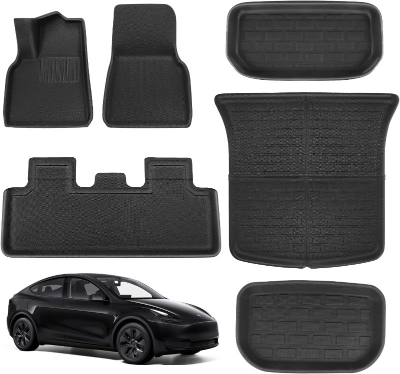 Photo 1 of 6 Pcs Tesla Model Y Floor Mats 2023-2021 Full Set for Tesla Model Y Accessories 3D Scanning All Weather Fit 5-Seat
