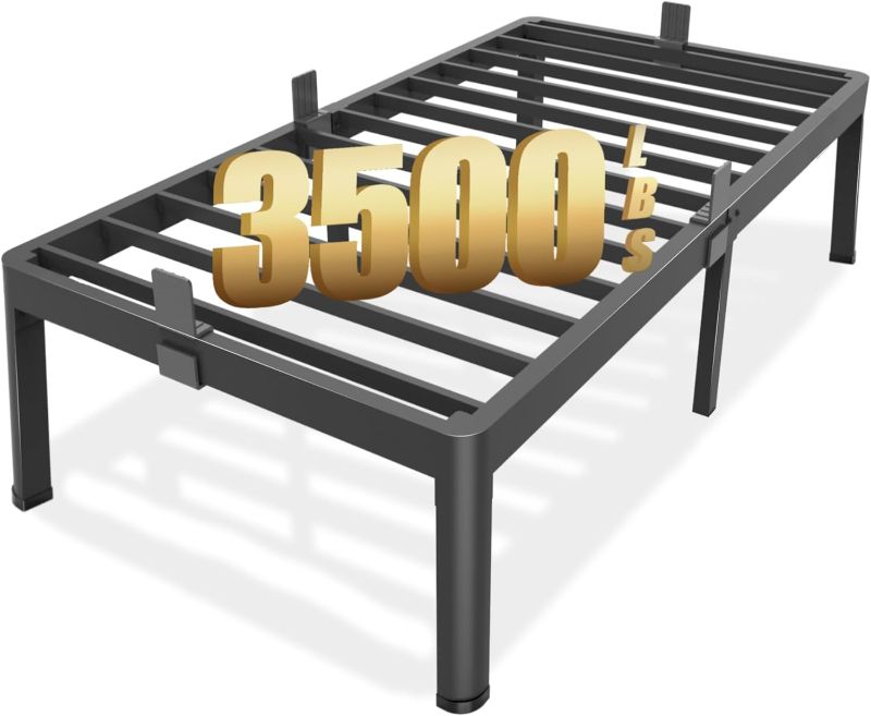 Photo 1 of Twin Bed Frames with Round Corner Edge Legs 18 inch High 3500 lbs Heavy Duty Metal Platform Bed Frame Twin Size No Box Spring Needed/Non-Slip/Steel Slat Support/Noise Free