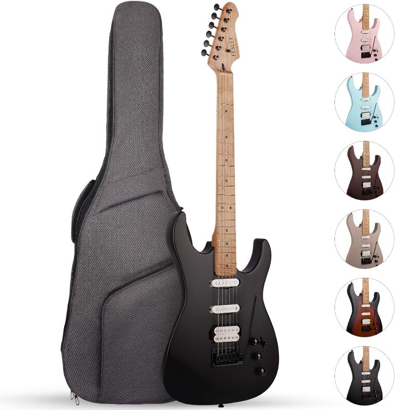 Photo 1 of NEW WITH TAGS**Fesley 39" Electric Guitar, Full Size Solid Body Electric Guitars For Beginner, ST Style, Maple Neck/Fretboard, Electric Guitar Kit With HSS Pickup, Gig Bag, Matte, Morandi Black
