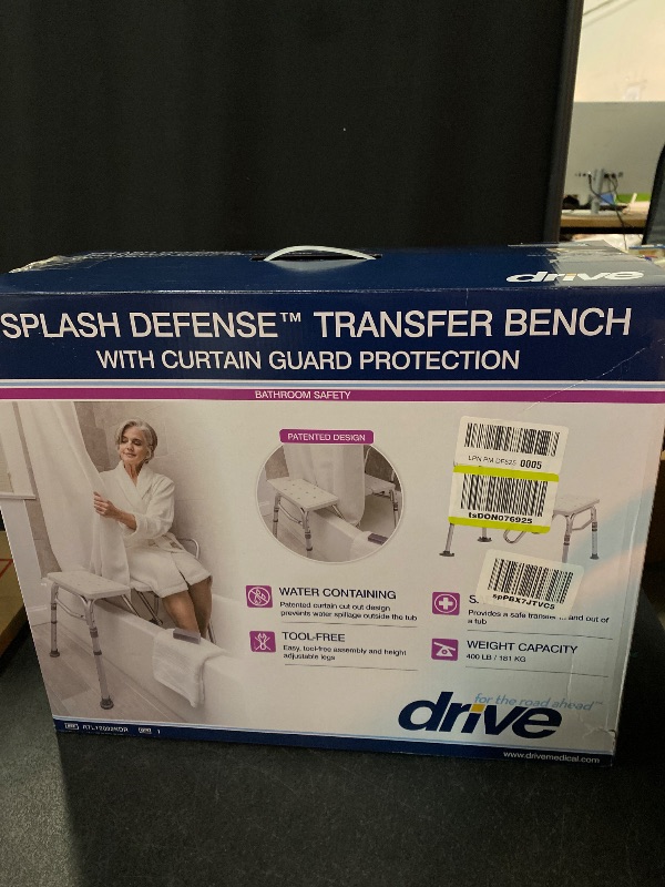 Photo 4 of Drive Medical Splash Defense Tub Transfer Bench for Bathtub with Curtain Guard Protection, White
