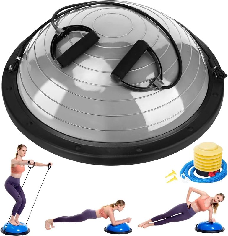 Photo 1 of Half Balance Ball Trainer, Half Yoga Exercise Ball with Resistance Bands and Foot Pump, Balance Trainer for Stability Training, Strength Exercise Fitness, Home Gym Workout Equipment
