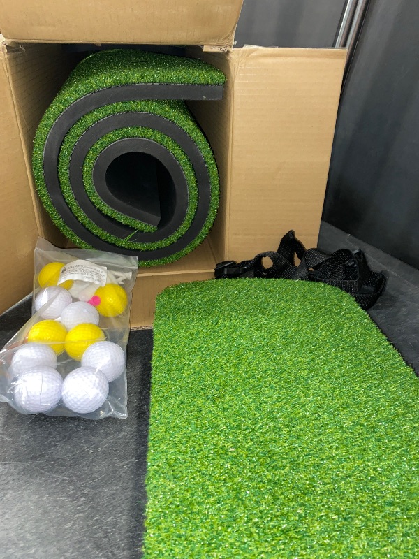 Photo 2 of NEW**MyVoice Ultimate Golf Mat Set - 5x4ft Large Golf Hitting Mat for Indoor & Outdoor Use, Thickened Design with Interchangeable Mats, Includes 10 Practice Balls & 9 Tees, Golf Enthusiasts
