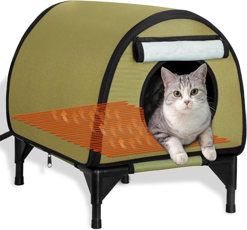 Photo 1 of Heated Cat House for Outside Cats Winter, Elevated Waterproof Thermo Mod Cat Shelter, Heated Outdoor Cat Houses Cave for Feral Cats, Stray Cats, Small Dog
