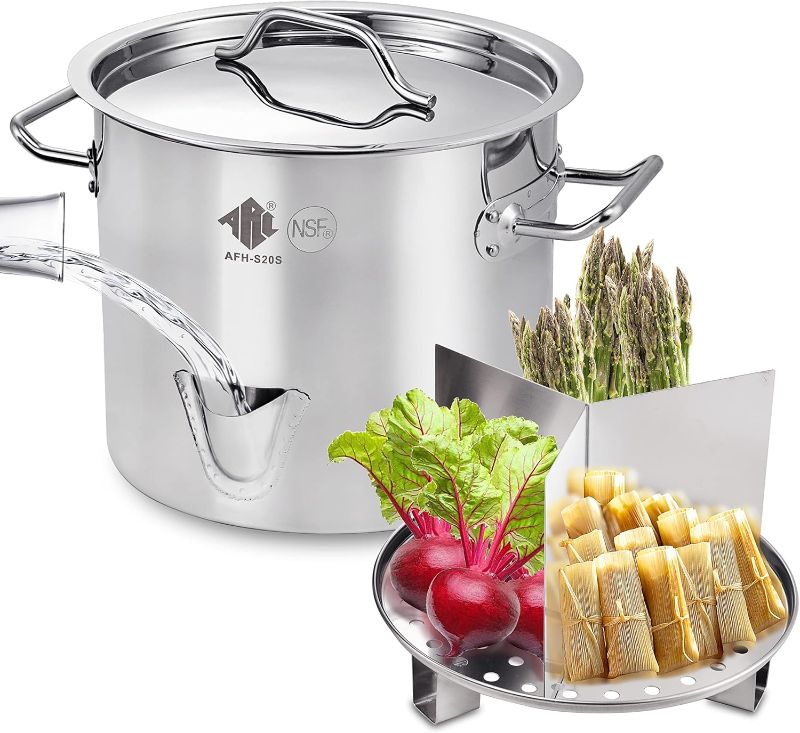 Photo 1 of ARC 24QT Stainless Steel Vegetable Steamer, Tamale Steamer Pot, Seafood Boil Pot with Divider and Steamer Rack, 6 Gallon
