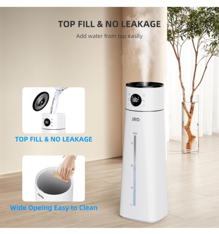 Photo 1 of JRD Humidifier Large Room, 8L/ 2.1Gal Ultrasonic Cool Mist Humidifier for Bedroom, Quiet Humidifier with Remote Control, 10 Mist Modes, 24H Timer, AI Mode for Baby Home Office Adults Plants