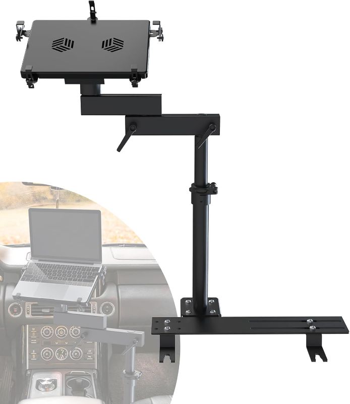 Photo 1 of Car Laptop Mount for Vehicle, Trucks, Vans, Adjustable Aluminum No-Drill Laptop Car Holder