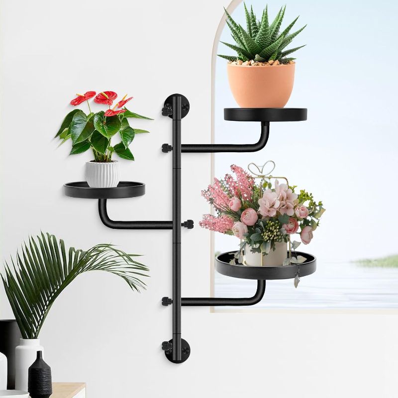 Photo 1 of Plant Wall Mount,Wall Mounted Plant Holder,Plant Shelf for Window,3-Tier Metal Window Plant Shelves,Window Shelf for Plants Black
