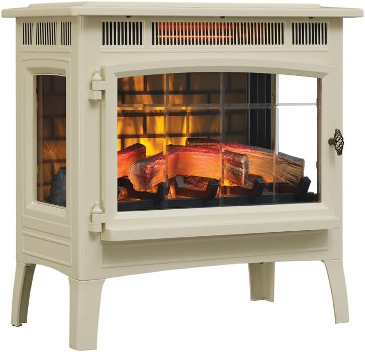 Photo 1 of duraflame Freestanding Electric Fireplace Stove Heater with 3D Flame Effect for 1,000 Sq. Ft. Room, Cream
