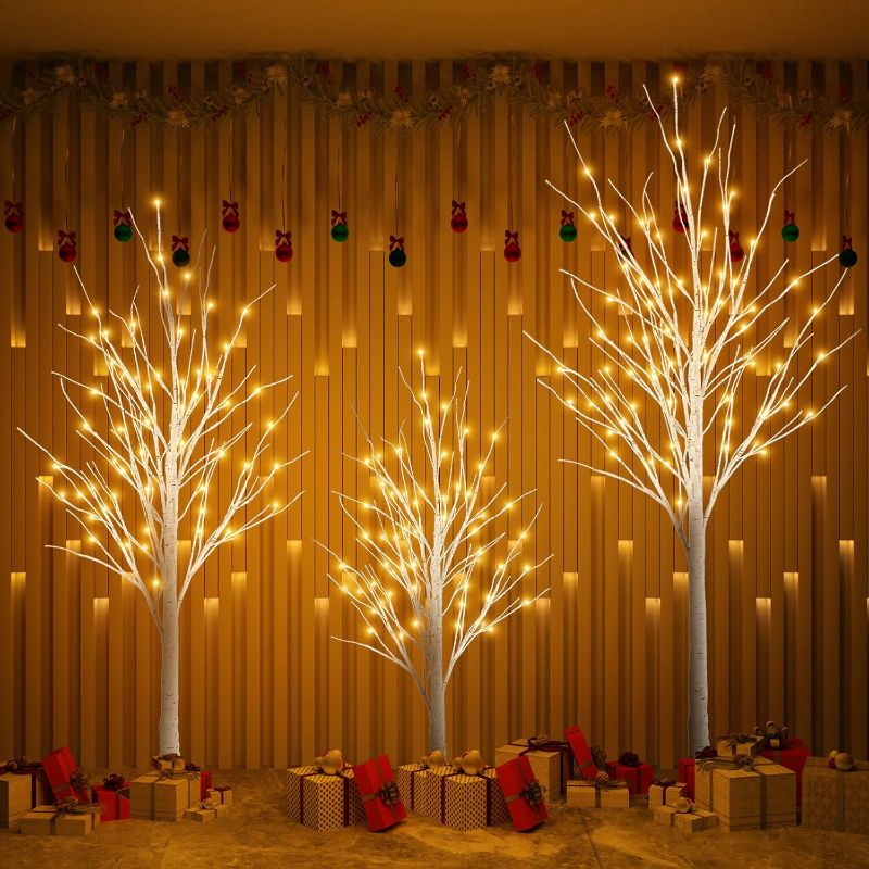 Photo 1 of Hooseng LED Lighted Tree Lamp,3 Pieces Birch Tree with Lights,4ft 5ft 6ft for Summer Wedding Festival Party Garden Christmas Holiday Indoor Outdoor Decor,Warm White
