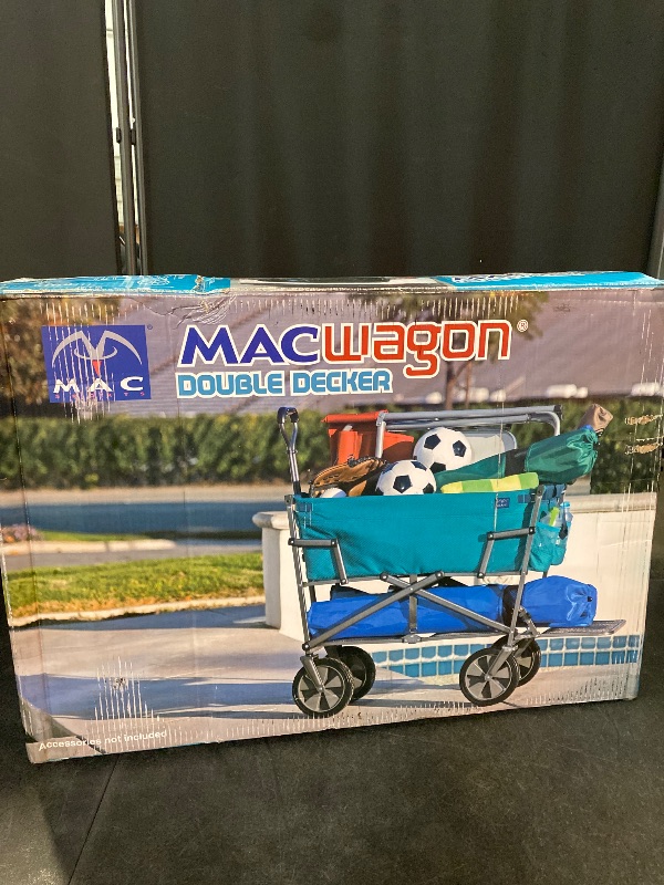 Photo 3 of MacSports Double Decker Wagons Carts Heavy Duty Foldable Outdoor Collapsible Cart Portable Lightweight Utility Cart, All Terrain Sports Wagon for Camping Gear, Groceries, and More (Teal)