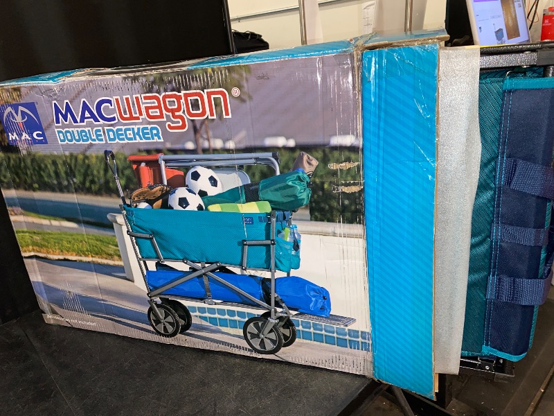 Photo 2 of MacSports Double Decker Wagons Carts Heavy Duty Foldable Outdoor Collapsible Cart Portable Lightweight Utility Cart, All Terrain Sports Wagon for Camping Gear, Groceries, and More (Teal)