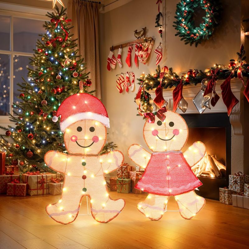 Photo 1 of GENIMO 2-Piece 2D Outdoor Christmas Decorations, 36 Inch Pre Lit Gingerbread Man Ornaments with 70 Lights Outside Indoor Holiday Lighted Christmas Decor for Yard Patio Lawn
