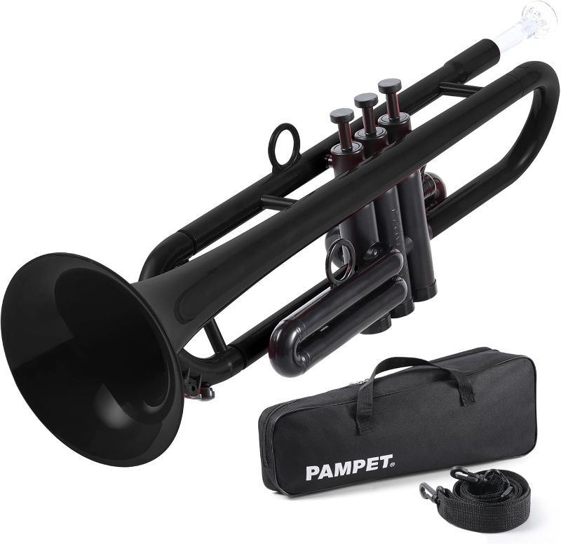 Photo 1 of Professional Plastic Bb Trumpet Standard Trumpet Set for Student Beginner With 7C Mouthpiece and 3C Mouthpiece, Bb Trumpet Instrument, Black,
