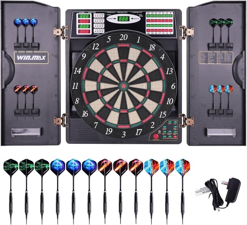 Photo 1 of Electronic Dart Board LED Electric Digital Dart Boards for Adults with Cabinet with 12 Soft Tip Dartboard Set
