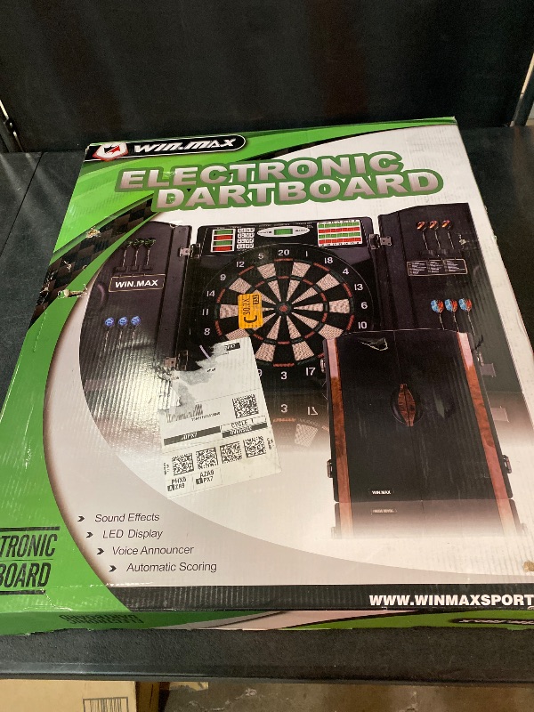 Photo 1 of Electronic Dart Board LED Electric Digital Dart Boards for Adults with Cabinet with 12 Soft Tip Dartboard Set
