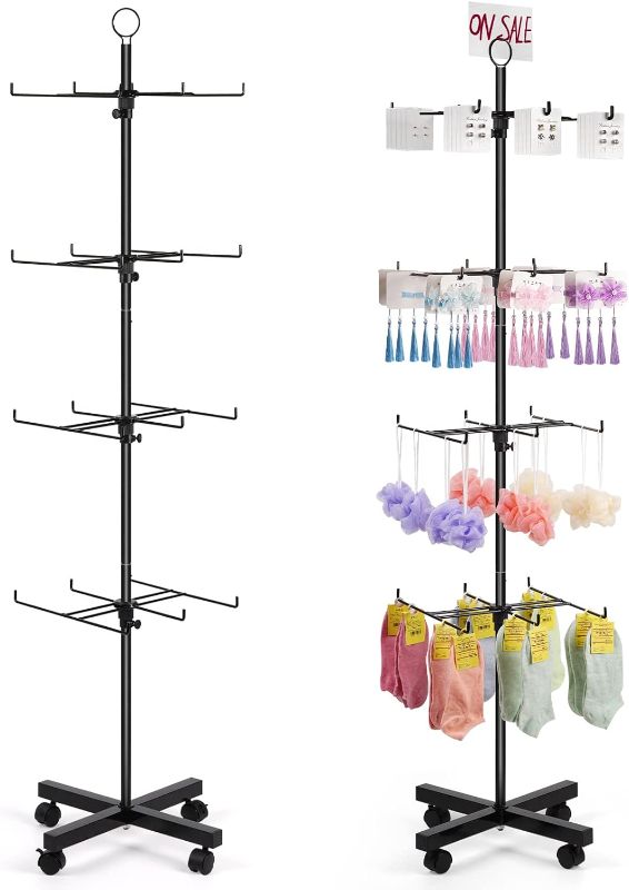 Photo 1 of Retail Display Spinning Display Stand 4 Tier Display Rack Movable Jewelry Keychain Display Stands for Vendor Events Floor Spinner Rack for Store Display (Black)
