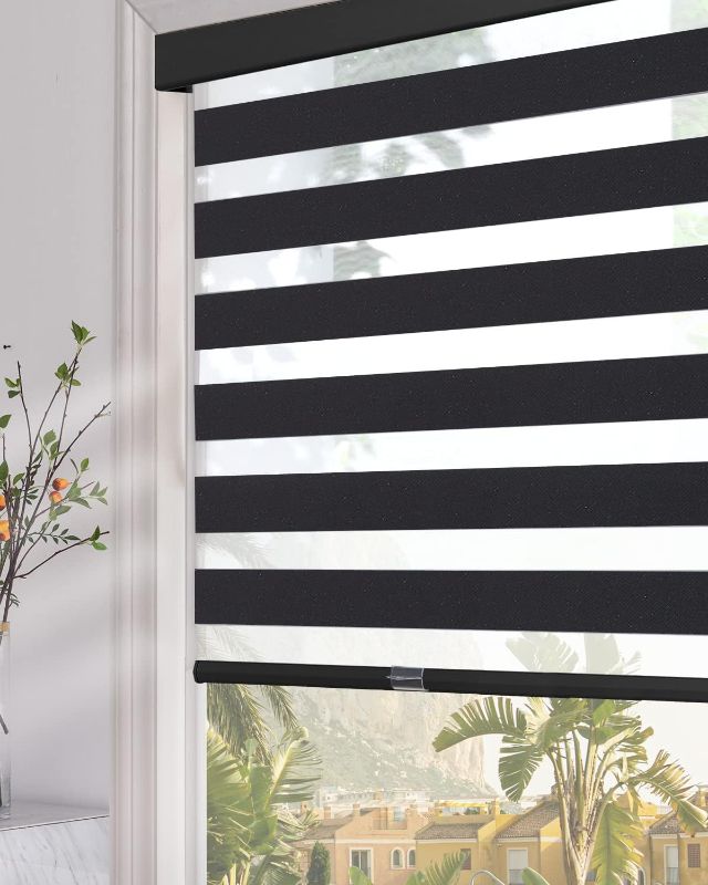 Photo 1 of new**Persilux Cordless Zebra Blinds for Windows (27" W x 72" H, Black) with Upgraded Cassette Light Filtering Dual Layersfor Day and Night Sheer Roller Shades Thermal Insulated Blinds for Office
