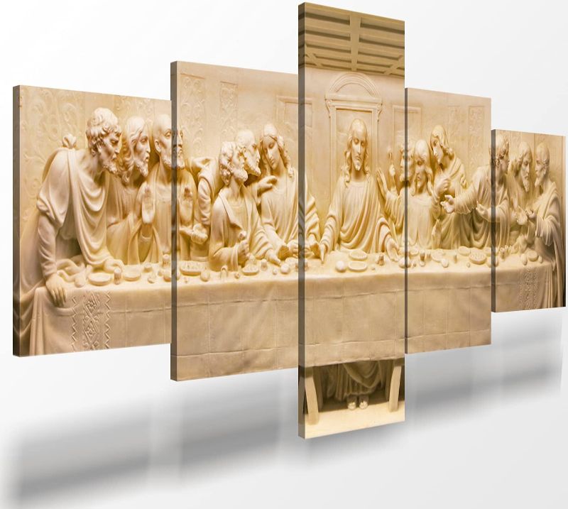 Photo 1 of 5 Pieces Jesus the Last Supper Wall Decor for Dining Room Religious Wall Decor Leonardo Da Vinci Last Supper Sculpture Wall Art Religious Gifts Christian Wall Art for Living Room Decor (50''Wx 24''H)
