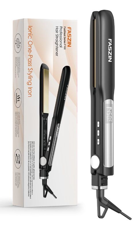 Photo 1 of Professional Hair Straightener, 1.18 inch Ionic Titanium Plate, 20S Fast Heat Up Flat Iron with Clear LED Display, 2 in 1 Straightener and Curler Styling Tool for Straighten Hair (Black)
