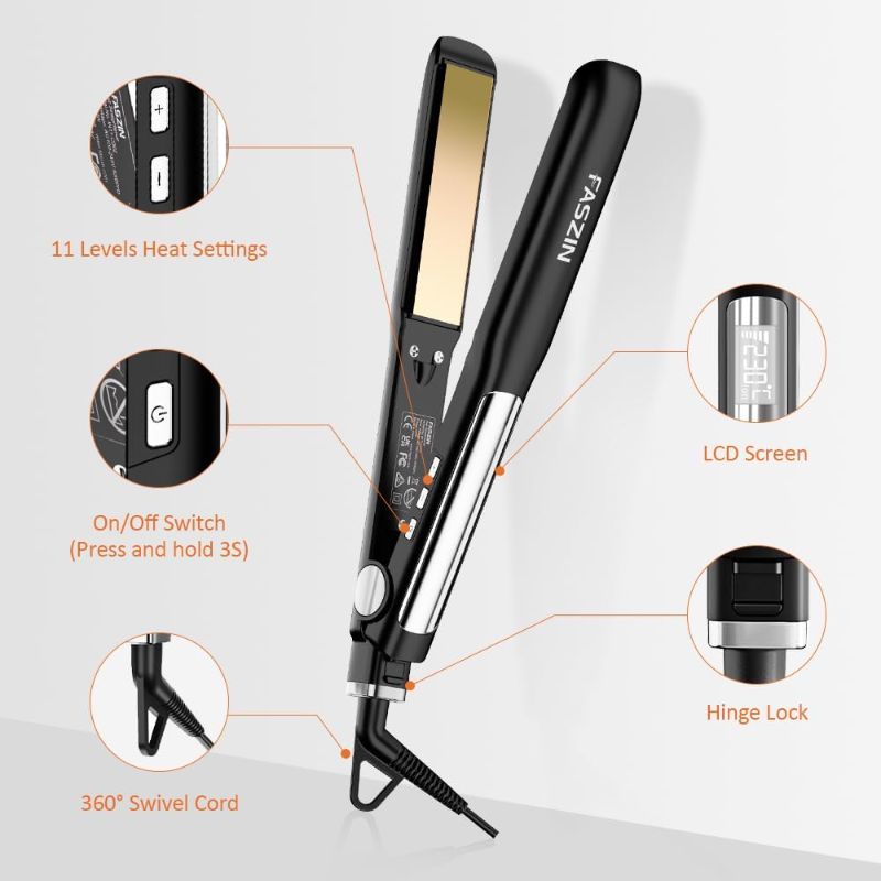 Photo 1 of Professional Hair Straightener, 1.18 inch Ionic Titanium Plate, 20S Fast Heat Up Flat Iron with Clear LED Display, 2 in 1 Straightener and Curler Styling Tool for Straighten Hair (Black)
