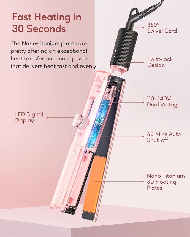 Photo 1 of Wavytalk Hair Straightener and Curler 2 in 1, 1" Titanium Flat Iron 250°F-450°F Temperature for All Hairstyles, Salon Professional Flat Iron Reduce Hair Damage, Dual Voltage