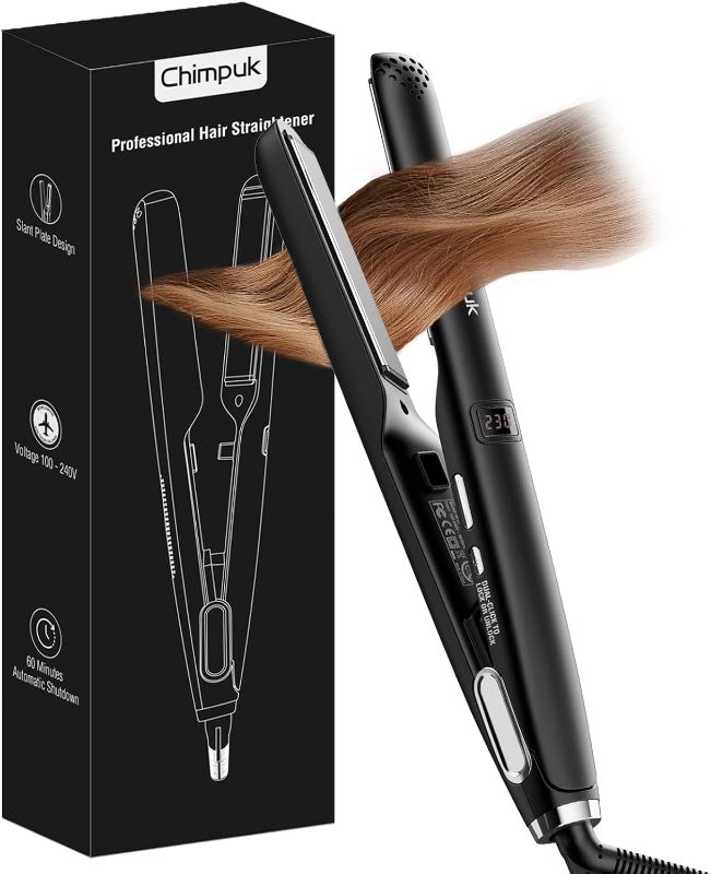 Photo 1 of Professional Flat Iron Hair Straightener, 2 in 1 Salon Curling Wand & Flat Iron Straightener for All Hair Type,1 Inch Beveled Design & Dual Voltage, Black
