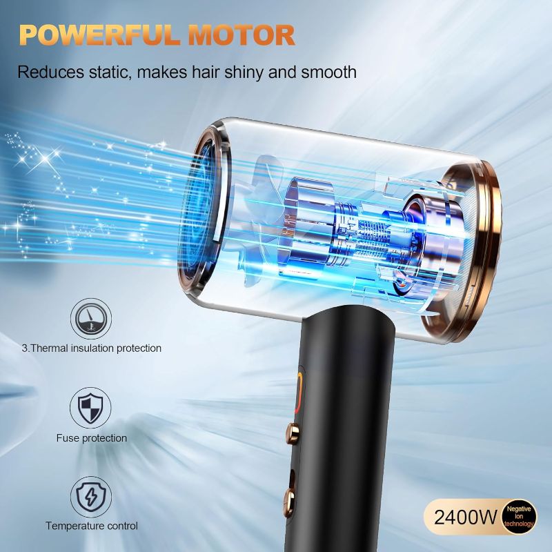 Photo 1 of Ionic Hair Dryer,Blow Dryer, with Diffuser & Concentrator Nozzle,Secadora de Pelo | 1875W Turbo Ultra-Quiet Motor | 2 Heat & 3 Speed Settings | Quick Heat-Up & Constant Temperature,Black

