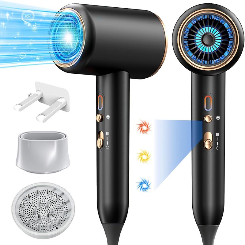 Photo 1 of Ionic Hair Dryer,Blow Dryer, with Diffuser & Concentrator Nozzle,Secadora de Pelo | 1875W Turbo Ultra-Quiet Motor | 2 Heat & 3 Speed Settings | Quick Heat-Up & Constant Temperature,Black
