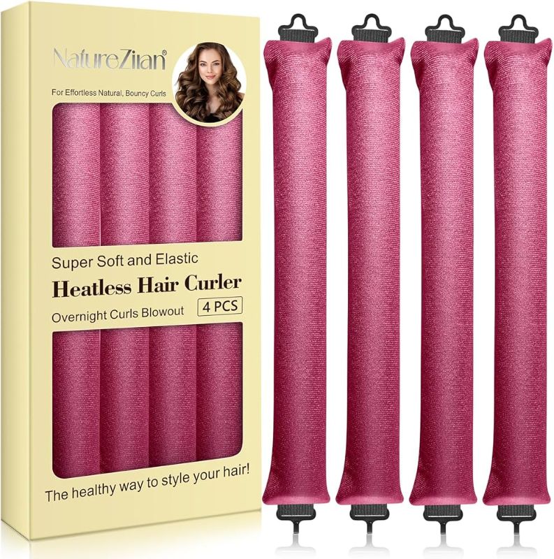 Photo 1 of Raspberry Satin Heatless Curling Rods for Overnight Blowout Curls - No Heat Curlers to Sleep In for Short Hair
