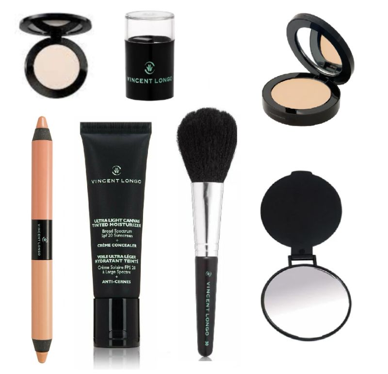 Photo 1 of Vincent Longo Cosmetics- 1 Ultra Light Canvas Tinted Moisturizer, 1 Eye Shadow, 1 Dark Illumina Concealer Pencil, 1 Cream Amber Concealer, 1 Powder Brush, 1 Sharpener, 1 Compact Mirror