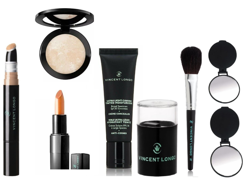 Photo 1 of  Vincent Longo Makeup Set- 1 Ultra Light Canvas Tinted Moisturize, 1 Amber Concealer Pen, 1 FAIR #1 Velour Pressed Powder, 1 Wet Pearl Lipstick, 1 Blush Brush, 2 Compact Mirror, & 1 Sharpener New