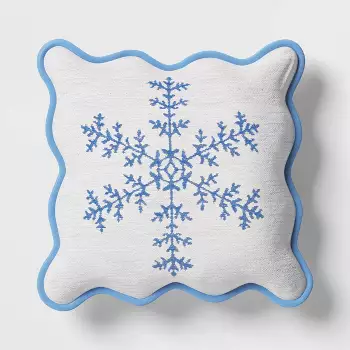 Photo 1 of LIKE NEW** Woven Snowflake Square Throw Pillow with Scalloped Trim Blue/Ivory - Threshold ?: Cotton Jacquard, Christmas Decor, 18"x18"