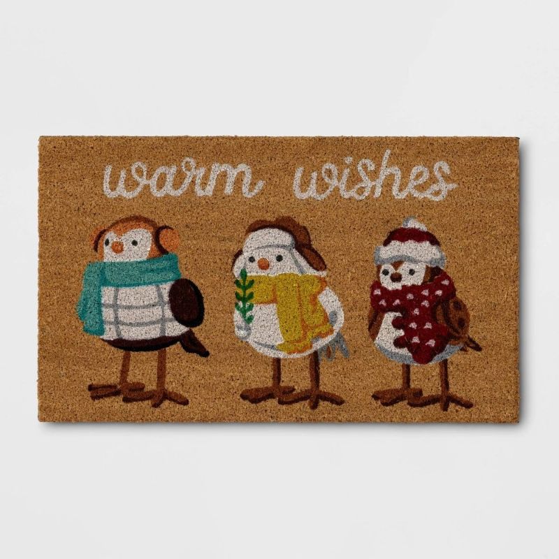 Photo 1 of 1'6"x2'6" Christmas Bundled Birds Coir Doormat White - Wondershop™: Outdoor Rectangle, Medium Pile, Natural Fiber