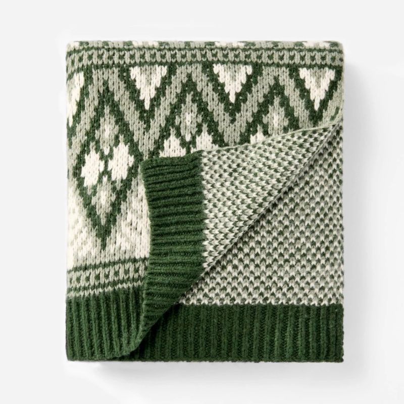 Photo 1 of Knit Fair Isle Throw Blanket Green/Cream - Threshold™ Designed with Studio McGee
