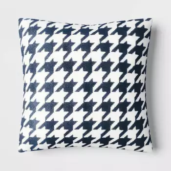 Photo 1 of Printed plush Houndstooth Pillow Square Throw Pillow with Faux Shearling Reverse Blue - Threshold 