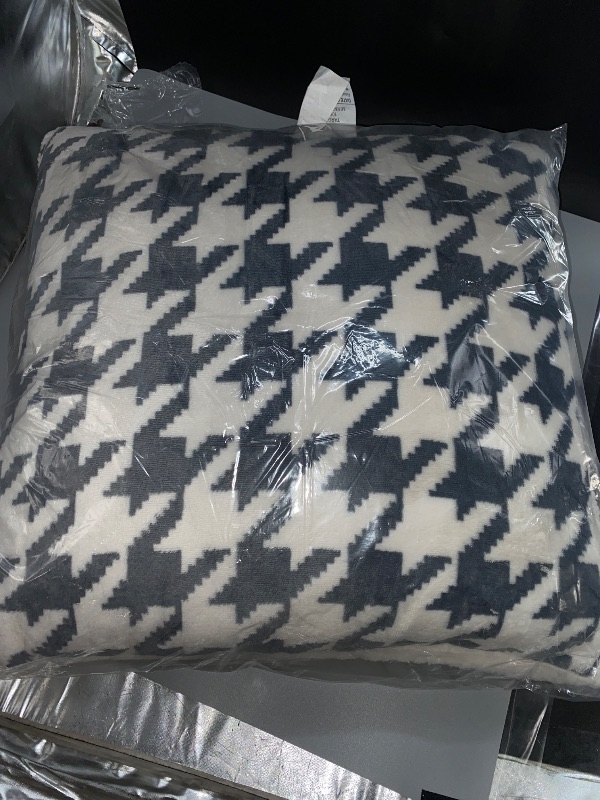 Photo 2 of Printed plush Houndstooth Pillow Square Throw Pillow with Faux Shearling Reverse Blue - Threshold 