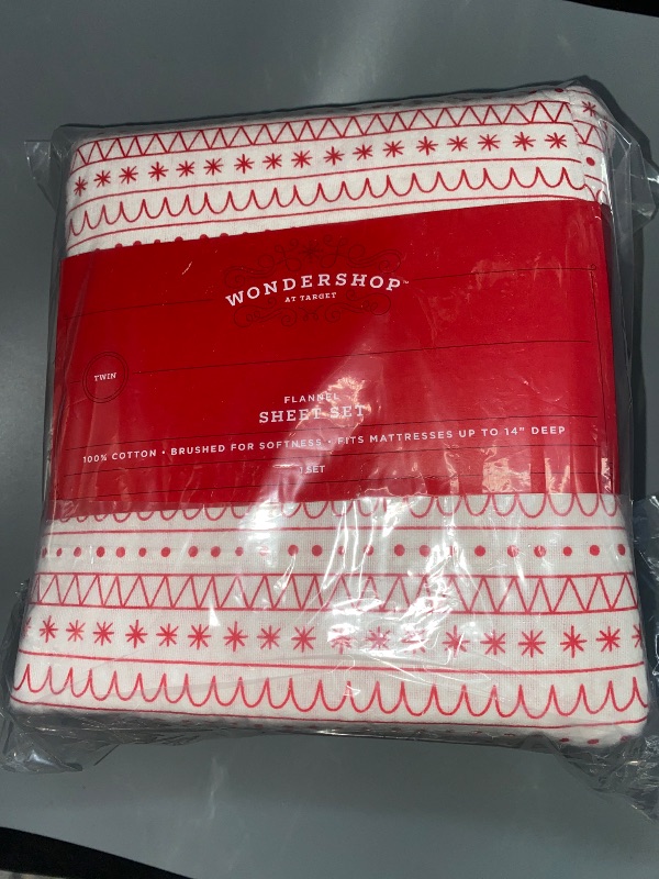 Photo 2 of Twin Christmas Flannel Sheet Set Ivory/Red Fair Isle - Wondershop™
