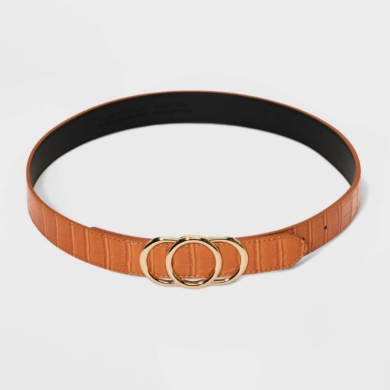 Photo 1 of SMALL- A New Day Women's Triple Plaque Belt Cognac Brown 
