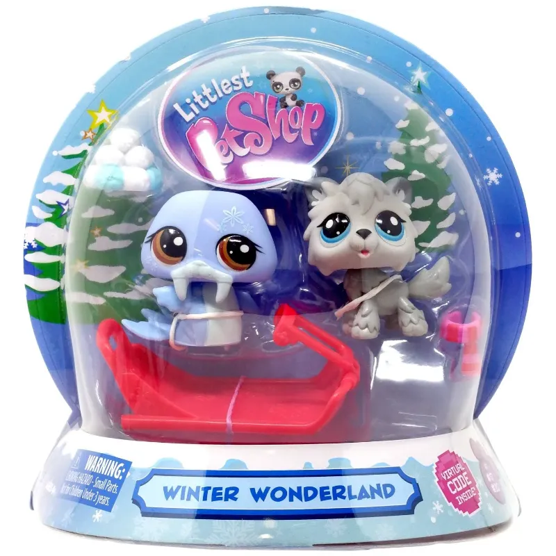 Photo 1 of LPS Littlest Pet Shop WINTER WONDERLAND #17 Walrus #20 Wolf Snow Globe with Code
