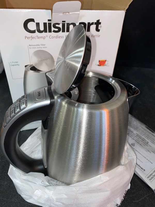 Photo 2 of NEW**Cuisinart 1.7L Perfectemp Programmable Stainless Steel Electric Kettle Light Silver CPK-17P1: Adjustable Temp, Cordless, 360° Base