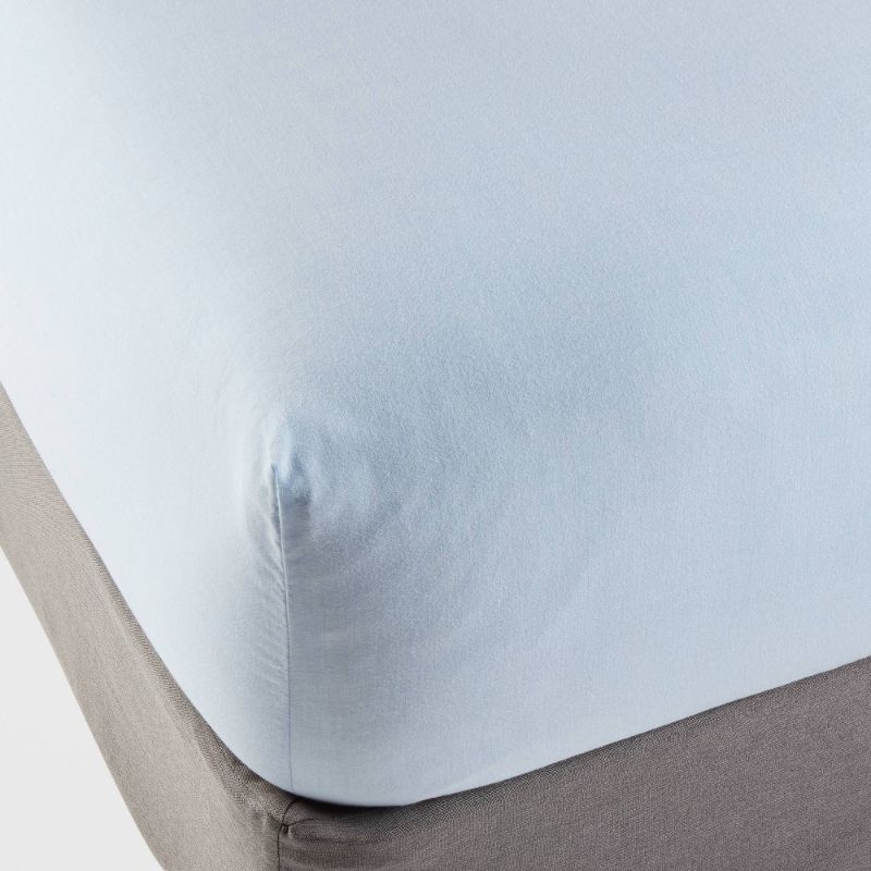 Photo 1 of Full Easy Care Fitted Sheet Light Blue Eco Melange - Room Essentials™: Cotton Blend, 215 Thread Count, OEKO-TEX Certified
