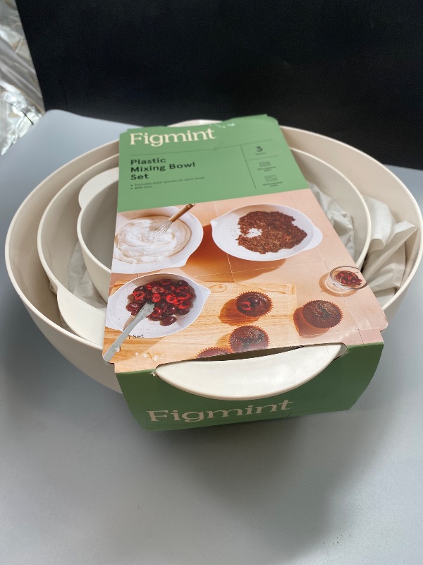 Photo 2 of 3pc Plastic Mixing Bowl Set with Pour Spots (no Lids) Cream - Figmint™: BPA-Free, Dishwasher & Microwave Safe, PET Material
