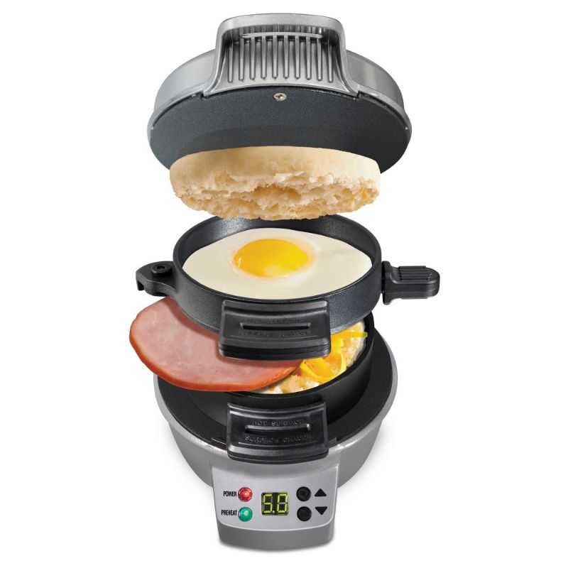 Photo 1 of Hamilton Beach Breakfast Sandwich Maker with Timer - Dark Gray - 25478: Nonstick, Cool Touch Handle, 600W, Dishwasher-Safe
